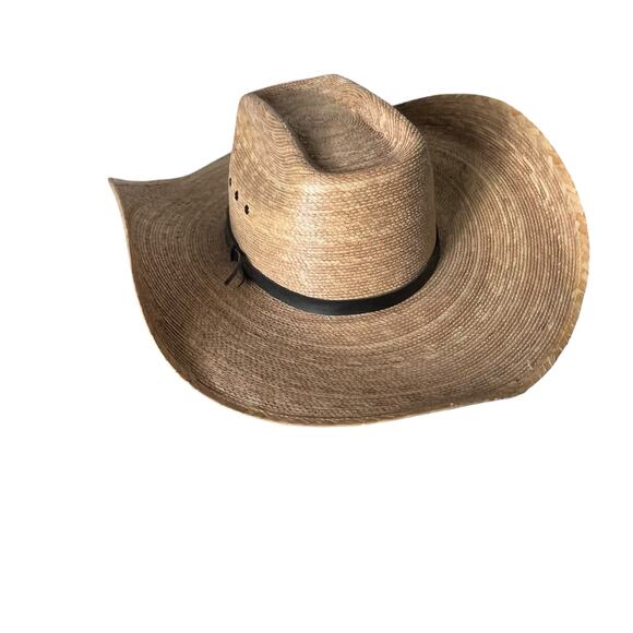 Authentic Carlos Hats Palm Leaf Cowboy Western Hat Black Leather Band One Size - Picture 13 of 15